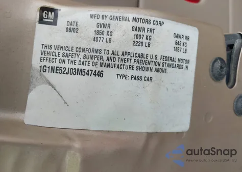 2003 Chevrolet Malibu Ls z USA, uszkodzony, nr VIN 1G1NE52J03M547446